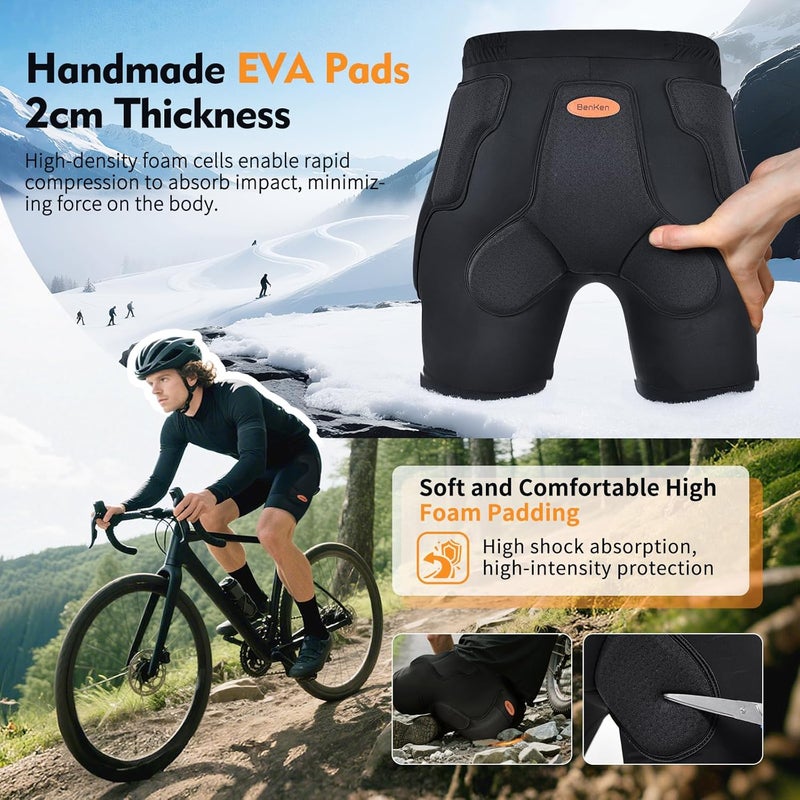 BenKen Ski Butt Protection Shorts - Anti-Collision Ski Protective Equipment, Impact Resistant Protective Padded Shorts, Stretch Lycra for Skateboarding, Skiing, Cycling, Men/Women - Image 4